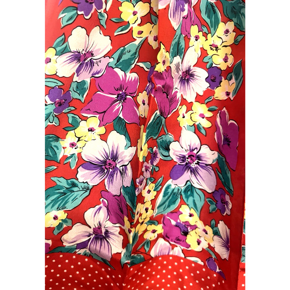 Vintage Signed HONEY Red Yellow Purple Pansies Floral Silk Rectangle Scarf - Picture 3 of 6